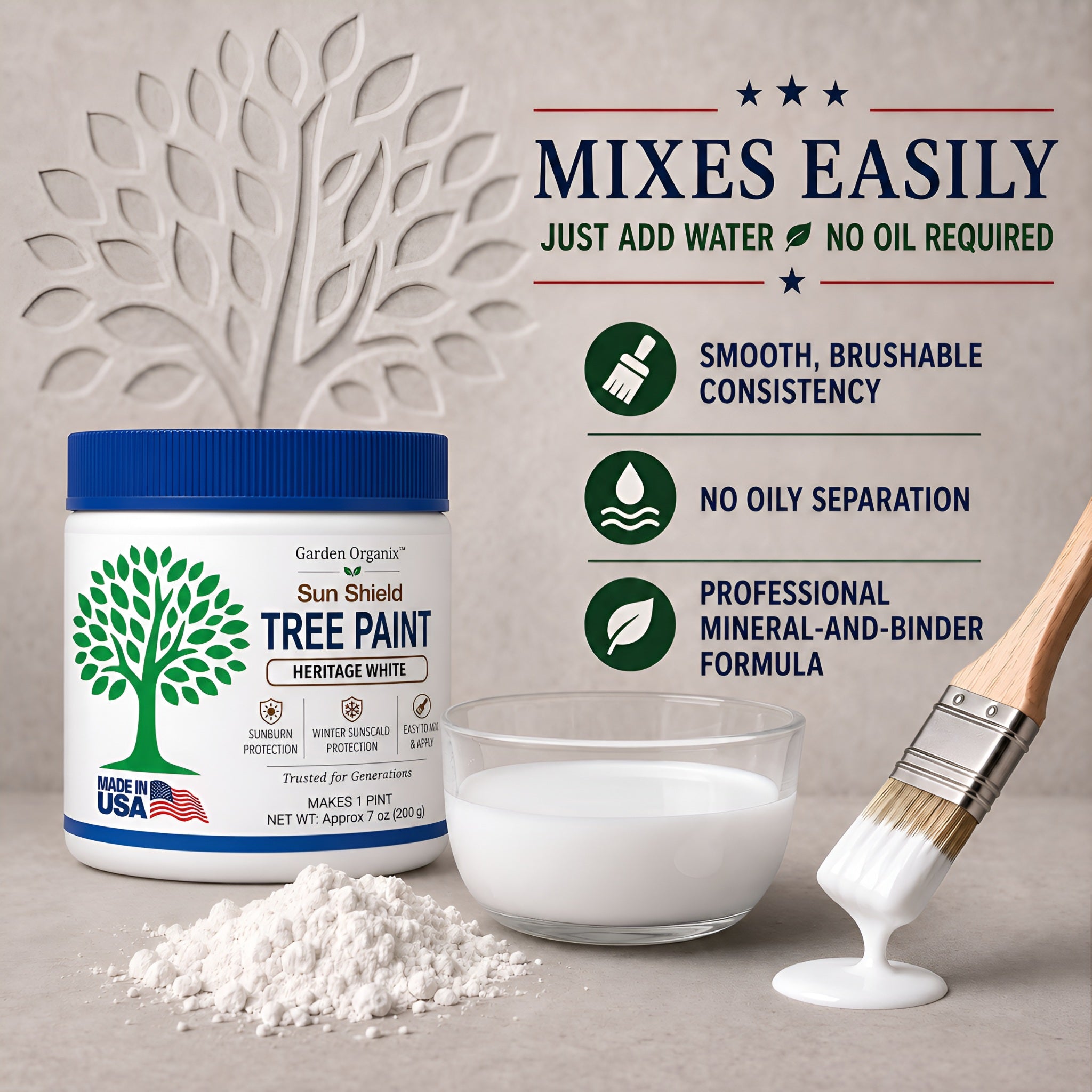 Heritage White tree paint mixes easily with water